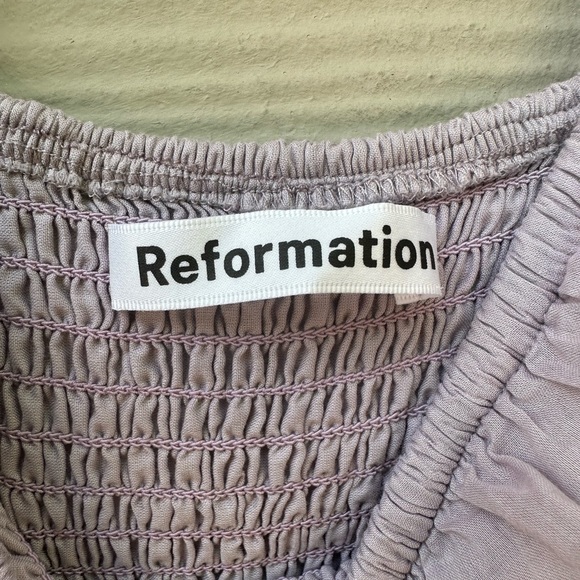 REFORMATION Noreen Smocked Ruffle Dress Midi - Picture 12 of 12